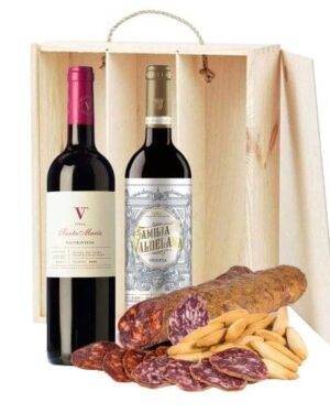 Lote Gourmet Caja de Madera Rioja y Ribera del Duero